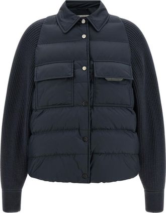 Brunello Cucinelli Blue Quilted Shirt Collar Jacket