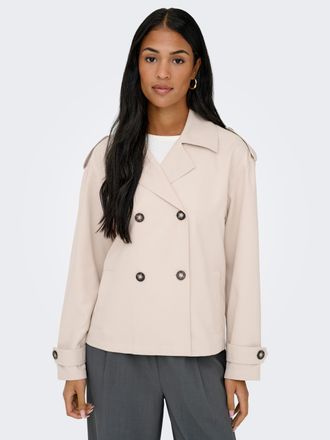 Only Kurzjacke ONLY ONLHANNAH SHORT LIFE TRENCHCOAT OTW, Damen, Gr. XS, humus, Web, Obermaterial: 100% Polyester, unifarben, h&uuml;ftlang, V-Ausschnitt, Jacken