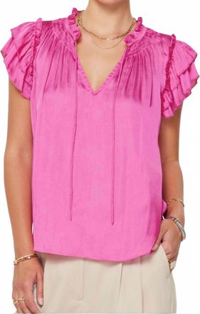 Current Air Tiered Ruffle Short Sleeve Blouse In Pink