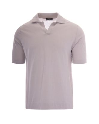Ballantyne Polo Shirt with Open Collar Design in Stone Grey