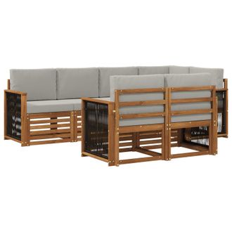 vidaXL Conjunto De Sof&aacute; Seccional Con Coj&iacute;n 6 Pcs Natural Y Gris Claro Vidaxl