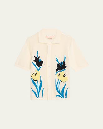 Marni Mens Floral Mesh Short-Sleeve Cardigan