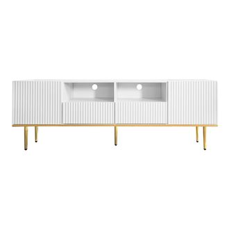 STILVORA Mueble Tv Con 2 Cajones Y 2 Compartimentos, Detalles Dorados, Estilo Moderno, Sal&oacute;n, 165&times;36&times;55 Cm, En Aglomerado, Blanco