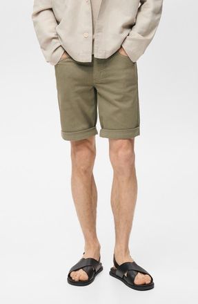Mango Slim Fit Stretch Cotton Bermuda Chino Shorts in Khaki Green at Nordstrom, Size 32