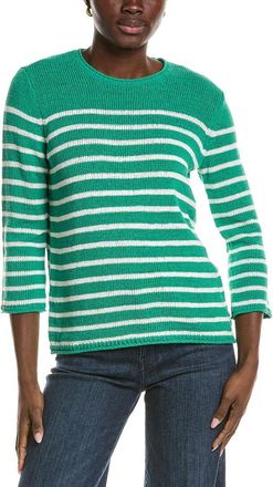 Jones New York 3/4 Sleeve Striped Open Crewneck Top