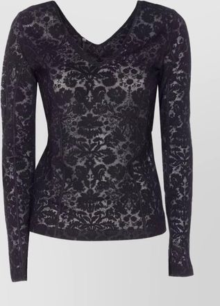 Pinko wool lace-effect v-neck long-sleeve knitted top