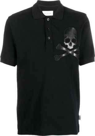 Philipp Plein Skull-patch cotton polo shirt - men - Cotton/Spandex/Elastane - XXXL - Black
