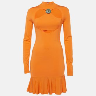 Roberto Cavalli Orange Jersey Knit Ruffled Hem Mini Dress
