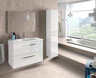 Dmora Dmora - Columna De Ba&ntilde;o Dabado, Mueble Columna Para Ba&ntilde;o Con 2 Puertas, Mueble De Pared Suspendido Con 2 Baldas, 30x25h150 Cm, Blanco Brillante