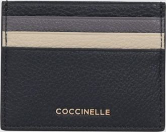 Coccinelle Portacarte piatto in pelle martellata con motivo a righe multicolor