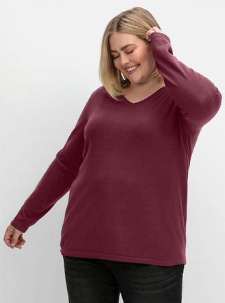 Sheego V-Ausschnitt-Pullover SHEEGO V-Ausschnitt-Pullover, Damen, Gr. 40/42, bordeaux, 50% Viskose, 28% Polyester, 22% Polyamid, unifarben, Pullover V-Aussch