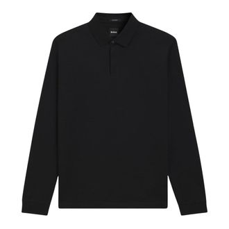 HUGO BOSS Tops, Heren, Zwart, S, Katoen, Mercerised-katoenen Poloshirt met Effen Kraag
