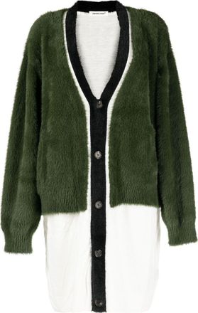 Undercover layered-design V-neck cardigan - women - Acrylic/Wool/Nylon - 2 - Green