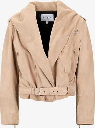 Alaia Wildleder-Bikerjacke mit Kapuze und Schalkragen