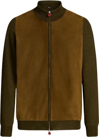 Kiton Cashmere en zijden jas met contrasterende details - Heren - Zomerjassen - Bruin - L - Jassen