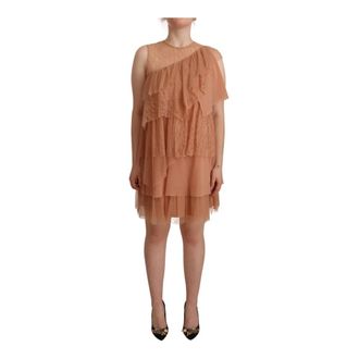 Liu Jo Kleedjes, Dames, Roze, S, Polyester, Roze Kant Mouwloze Mini Shift Gelaagde Jurk