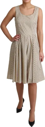 Dolce & Gabbana Beige Polka Dotted Cotton A-Line Womens Dress