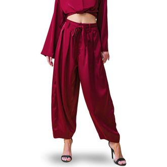 Flying Tomato Belted Satin Balloon Pants in Ruby at Nordstrom Rack, Size Small