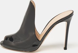 Gianvito Rossi Black Patent Leather Peep Toe Mules