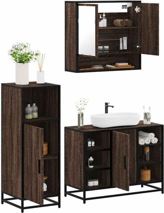 vidaXL Set De Muebles Ba&ntilde;o 3 Pzas Madera Contrachapada Roble Marr&oacute;n Vidaxl