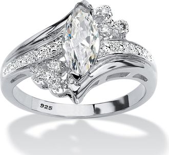 Palm Beach Jewelry 1.03 TCW Marquise-Cut Cubic Zirconia Platinum-Plated Silver Engagement Ring