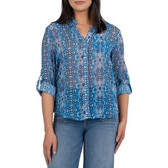 Kut from the Kloth Jasmine Chiffon Button-Up Shirt in Vigo Cornflower Navy at Nordstrom Rack, Size Small