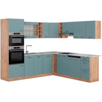Vicco Cocina Esquinera R-line, Roble Azul-gris-dorado, 237 X 247 Cm, Et M&aacute;rmol