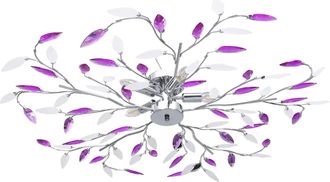 vidaXL L&aacute;mpara De Techo Brazos Cristal Forma Hoja 5 Bombillas Morado Vidaxl
