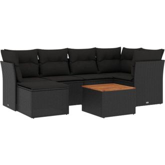 vidaXL Set De Comedor De Jard&iacute;n 7 Pzas Y Cojines Rat&aacute;n Sint&eacute;tico Negro Vidaxl