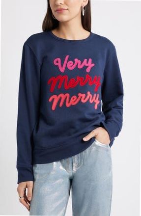 Caslon Very Merry Merry Sweatshirt in Navy Embroidery at Nordstrom Rack, Size X-Small