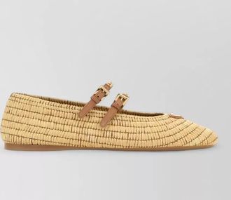Prada raffia ballet flats flat sole round toe