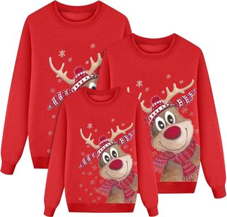 Generic Christmas Jumpers Matching Family Long Sleeve Round Neck Reindeer Snowflake Xmas Tree Sweatshirts Novelty Family Christmas Pullovers for Men, Women an