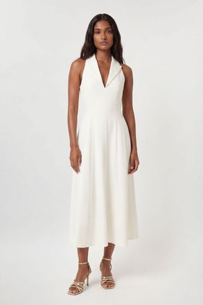 Karen Millen Womens Compact Stretch Seam Detail Tailored Full Skirted Midi Dress - White - Size 12 UK