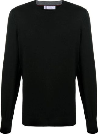 Brunello Cucinelli Zwarte Ronde Hals Trui - Heren - Ronde hals truien - Zwart - 3XL - Wol - Truien & Vesten