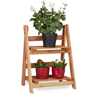 Relaxdays Relaxdays Wooden Flower Display Rack, Indoor Flower Stand, 3-Tier, Plant Stairs, Foldable, HxWxD: 107.5 x 41 x 25 cm, Brown