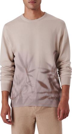 Bugatchi Leaf Print Cotton Sweater in Almond at Nordstrom, Size Xx-Large