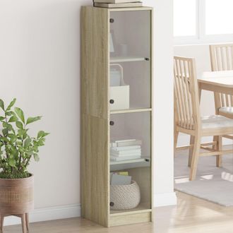 vidaXL Aparador Con Puertas De Vidrio Roble Sonoma 35x37x142 Cm Vidaxl