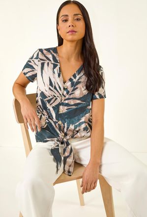 Roman Buttoned Tie Front Top