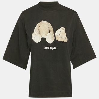 Palm Angels Black Teddy Print Jersey Crop T-Shirt