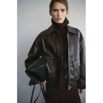 Mango imitatieleren bomberjack donkerbruin