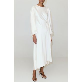 Mango Ruched Satin Midi Dress in Ecru at Nordstrom, Size 4