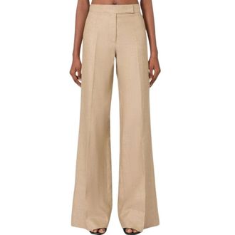 Max Mara Big Pleated Linen Wide-Leg Trousers - female - Max Mara - Wide Trousers - Brown - XS - Trousers