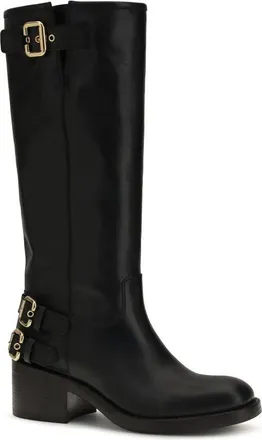 Chlo&eacute; Womens Black Calf Leather Bos Taurus Flat Boots