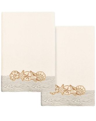 Linum Home Textiles 100% Turkish Cotton Shell Row 2Pc Embellished Bath Towel Set