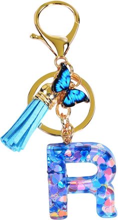 Generic Keyring with Initial Letters, Key Chain with Tassel with Initial Letters | Girls Butterfly Keyring Epoxy Resin Pendant Key Chain - Backpack Ornaments,