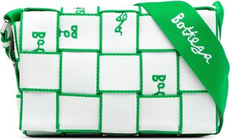 Bottega Veneta White and Green Maxi Intrecciato Canvas Webbing Cassette Bag
