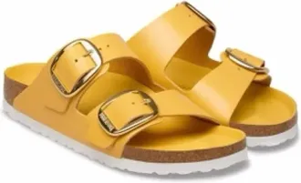 Birkenstock Womens Arizona Big Buckle Natural Leather Sandal In High-Shine Ochre