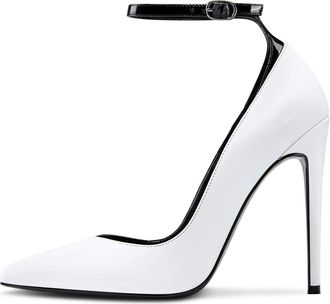 Castamere Womens Sexy Ankle Strap High Heels Pumps Elegant Pointy Toe Stilettos 4.7IN Heel Shoes White Satin Pumps UK 4.5