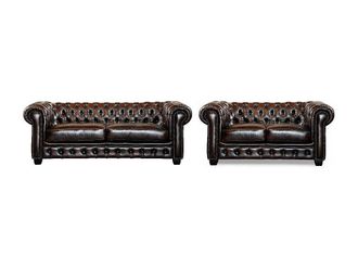 Vente-Unique Sof&aacute; 3+2 plazas chesterfield BRENTON 100% piel de b&uacute;falo - Marr&oacute;n