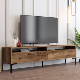 Dmora Mueble Para Tv Cantoira, 2 Estantes, 2 Puertas, 4 Compartimentos, 180x47x35h Cm Roble Marr&oacute;n
